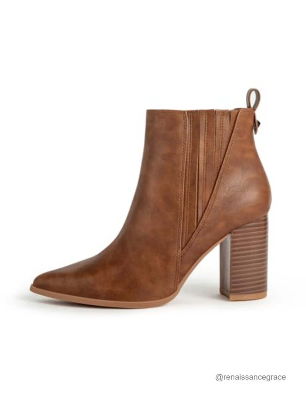 Women's Chelsea Ankle Boots Chunky Block Heel Pointed Toe Faux Leather Elastic